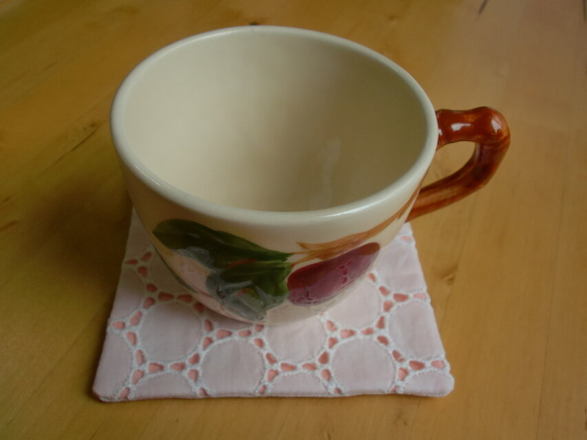 現品限り❤PURE*コースター*綿ローンレース刺繍生地&ピンク