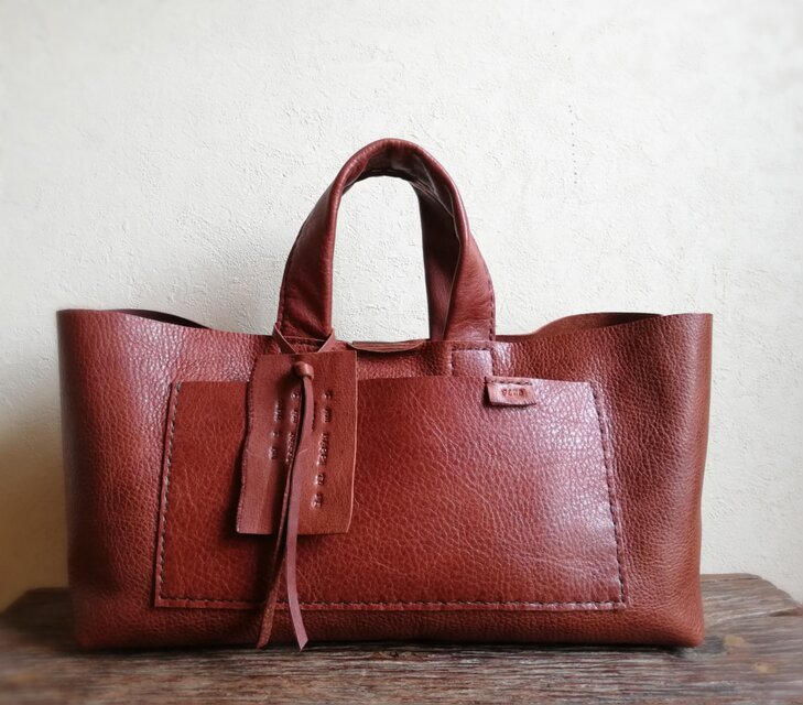 【U様 受注制作品】yokonaga tote　濃いブラウン　オイルシュリンクレザー