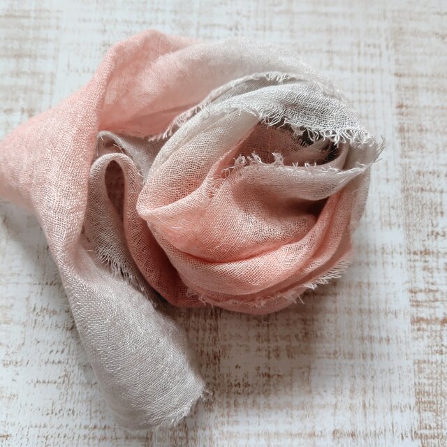 4回目の再販です　ふんわり柔らか♪リネンガーゼミニストール　天然染め　泥染め　夕焼け