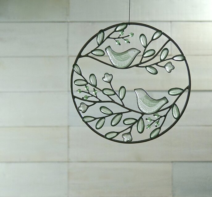 ガラスのリース ［小鳥と枝葉］L