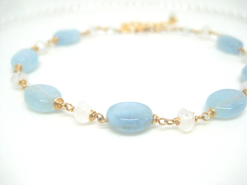 14KGF アクアマリンとレインボームーンストーンのブレスレット