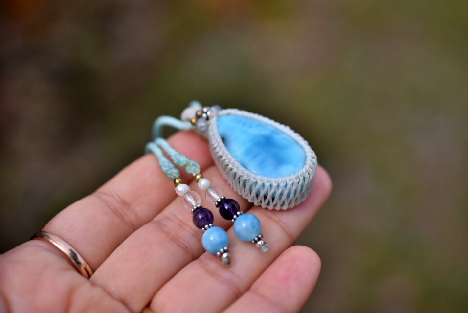 涙ドロップ☆ラリマー マクラメネックレス1188 | iichi 日々の暮らしを