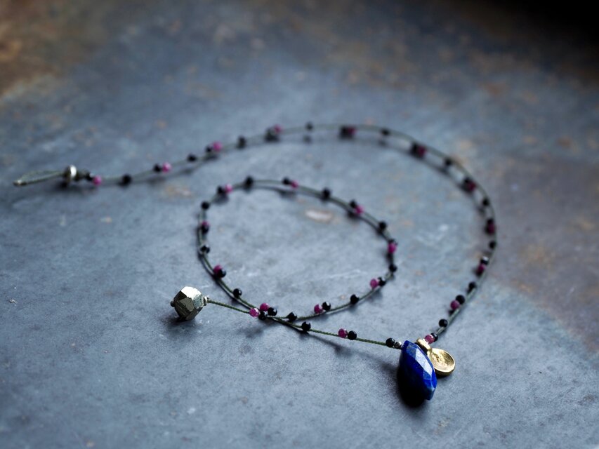 -lapis lazuli・Brass charm- braid necklace