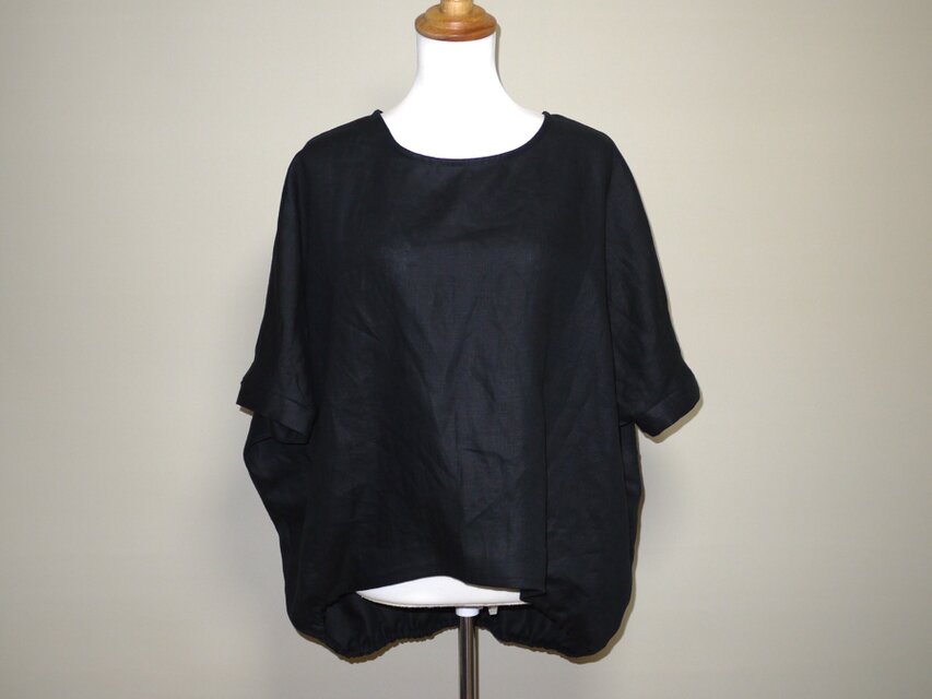 リネン◆バルーンプルオーバー◆黒◆フリーサイズ（中厚リネン100％）