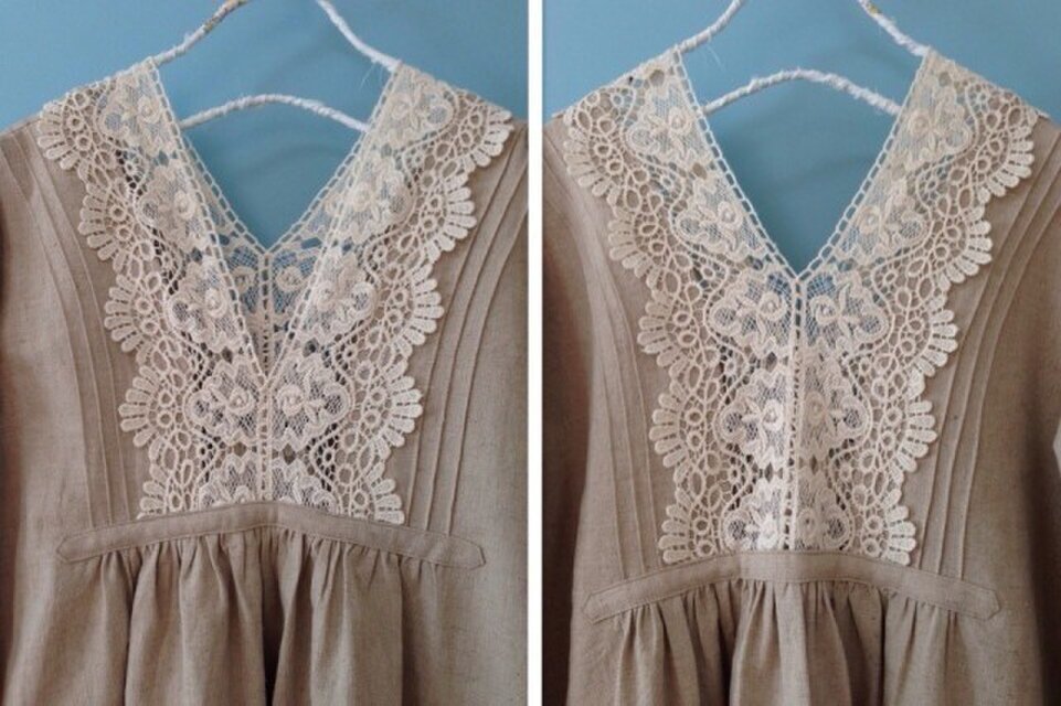 ★上質リネン100% アンティーク風レースワンピース★