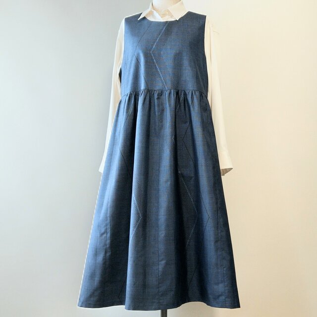 着物リメイク 大島紬のジャンパースカート 幾何学模様 5マルキ | iichi