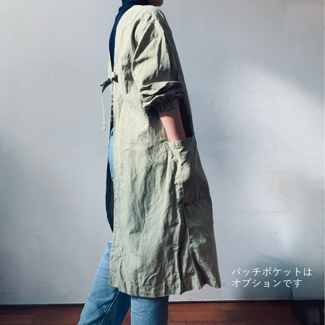 割烹着 リボン リネン(washer)100% 国産生地_黒 | iichi 日々の暮らし