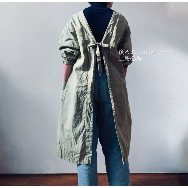 割烹着 リボン リネン(washer)100% 国産生地_黒 | iichi 日々の暮らし
