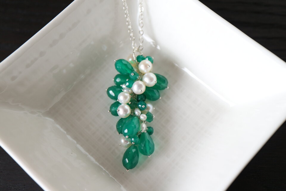 グリーンオニキスのクラスターネックレス　 sterling silver