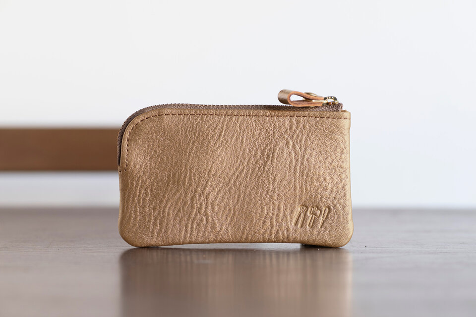 L字ファスナーポーチ　コインケース　小物入れ　姫路産シュリンクレザー　ゴールド　apo-12ns