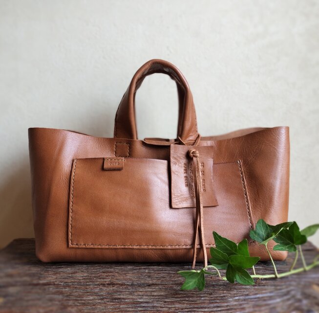 【Y.M様ご確認用】yokonaga tote　濃いヌメ色　オイルワックスレザー