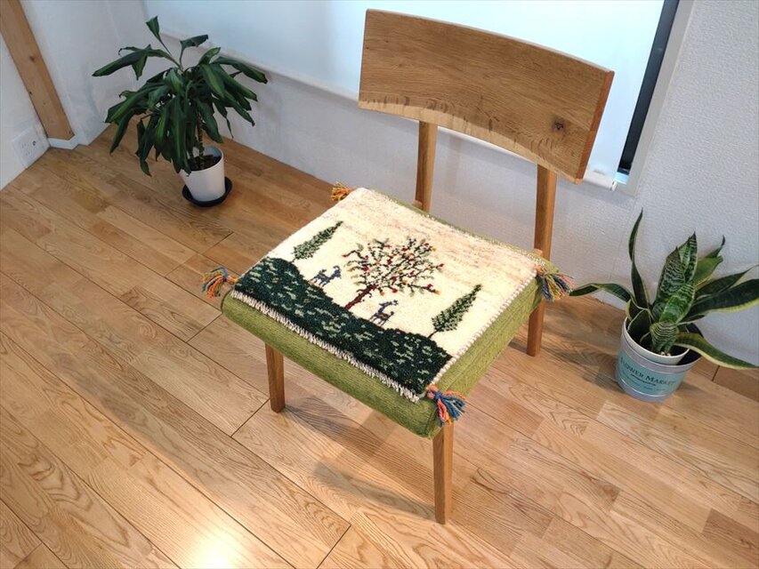 ペルシャ ギャッベ ミニマット 43x38cm アイボリー ザクロの木 風景