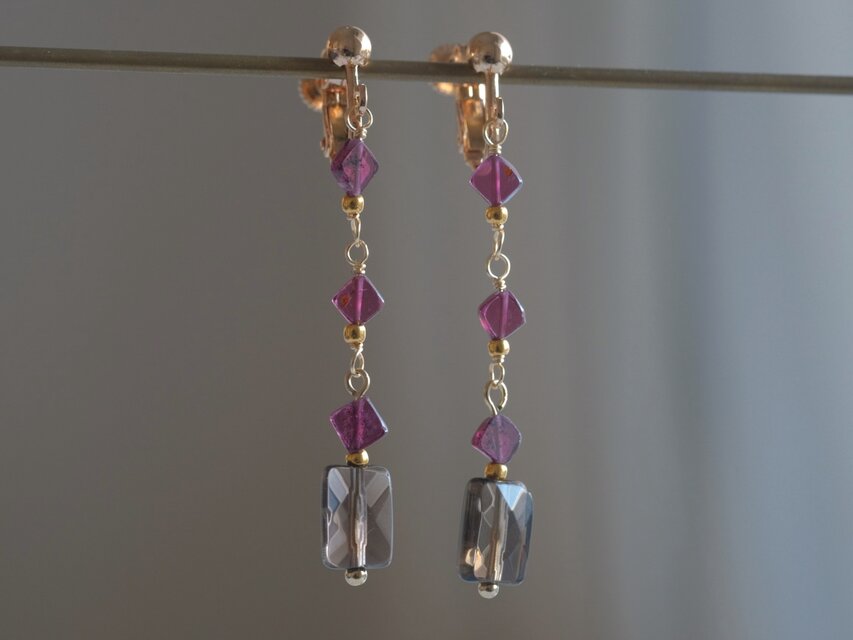 Sólarlagsferð  earring：スモーキークォーツ×ガーネット 天然石ピアス・イヤリング