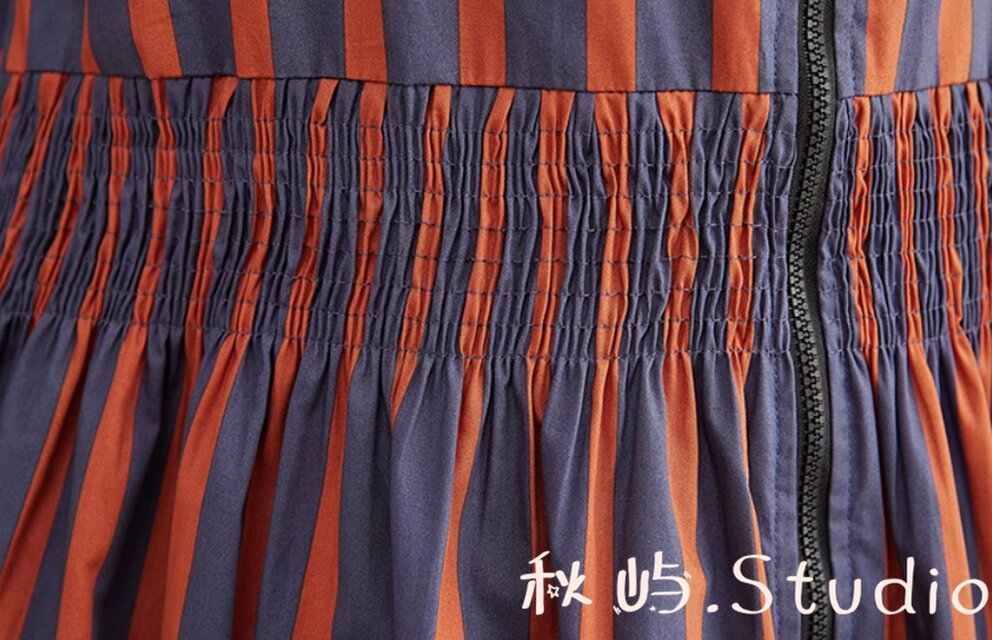 New秋色~ストライプのレトロワンピース 長袖 綿 ゆったり