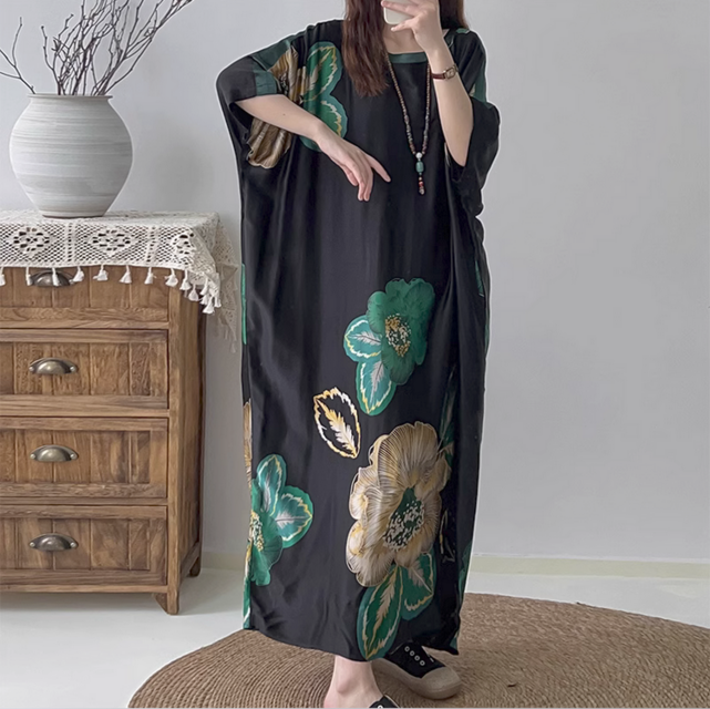 送料０♪シルク.ドルマンスリーブワンピース (ブッラク)