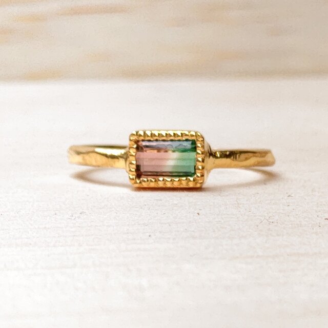 バイカラートルマリン　バゲットカット　0.57ct　シルバーSV925リング