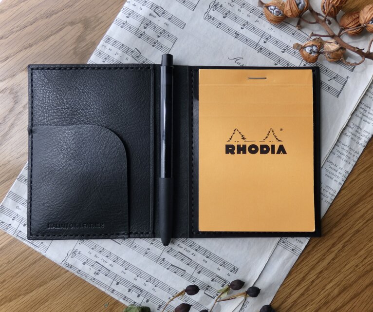 イタリア革のメモ帳カバー／ブロックロディアNo.12専用／黒 | iichi