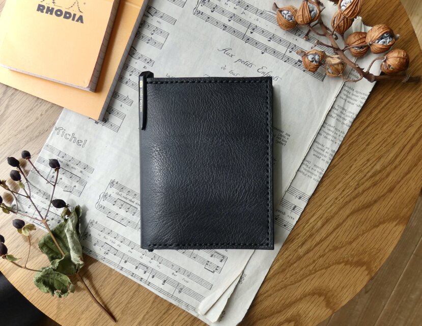 イタリア革のメモ帳カバー／ブロックロディアNo.12専用／黒 | iichi