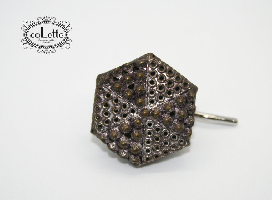 フランスアンティークポニーテールフック／メタルボツボツシルバーボタン（AFBPF-013）