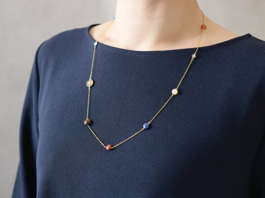 14kgf ロングネックレス】宇宙 惑星 天然石・かぶってつけれる 60cm