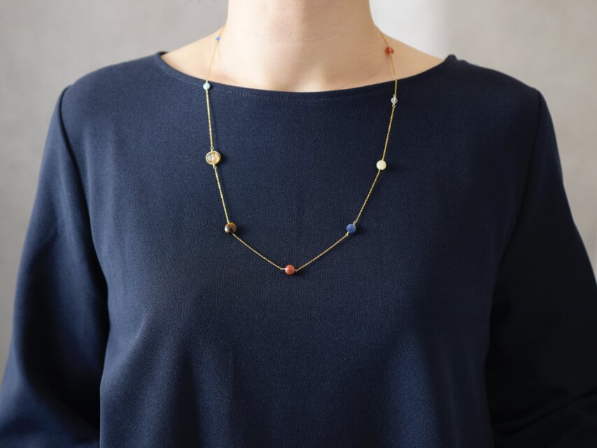 uno-chan様 14kgfネックレス 14kgf ロングネックレス】宇宙 惑星 天然石・かぶってつけれる 60cm