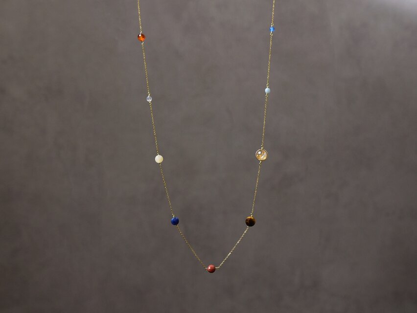 14kgf ロングネックレス】宇宙 惑星 天然石・かぶってつけれる 60cm