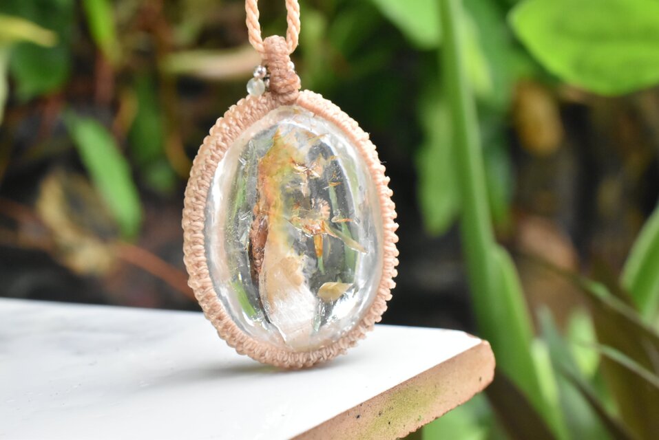 虹入り大粒☆クォーツイン☆ガーデンクォーツ マクラメネックレス1263