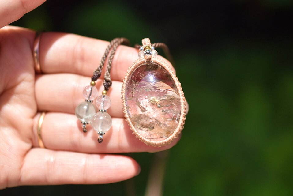 緑の共存☆ガーデンルチルクォーツ マクラメネックレス1268