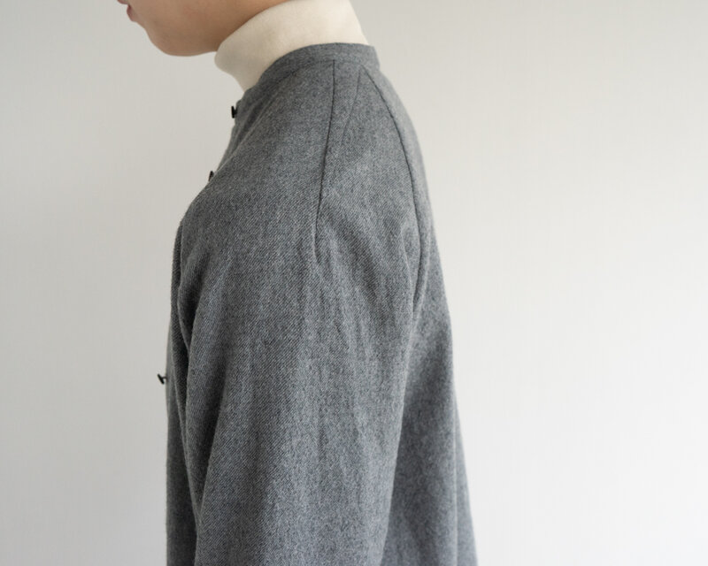 尾州産縮絨ウール/ ロングシャツワンピース/long shirt one piece/gray