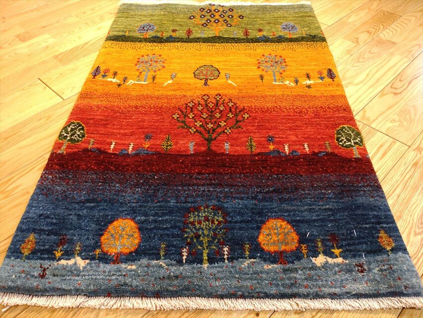 ギャッベ玄関マット 69x95cm ペルシャ絨毯 ギャッベ 手織り カシュクリ 