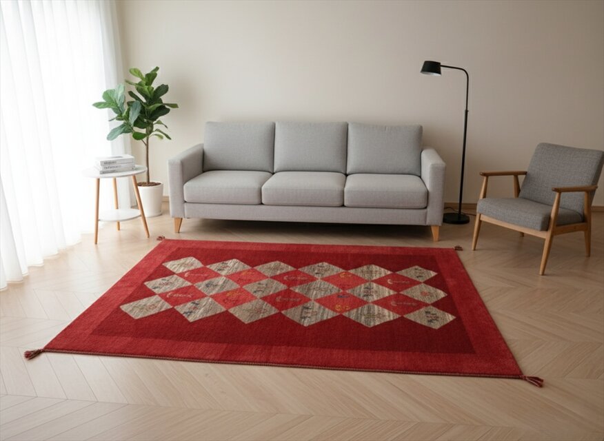 ペルシャ ギャッベ リビング アマレバフト 197x157cm 絨毯 ラグ 赤