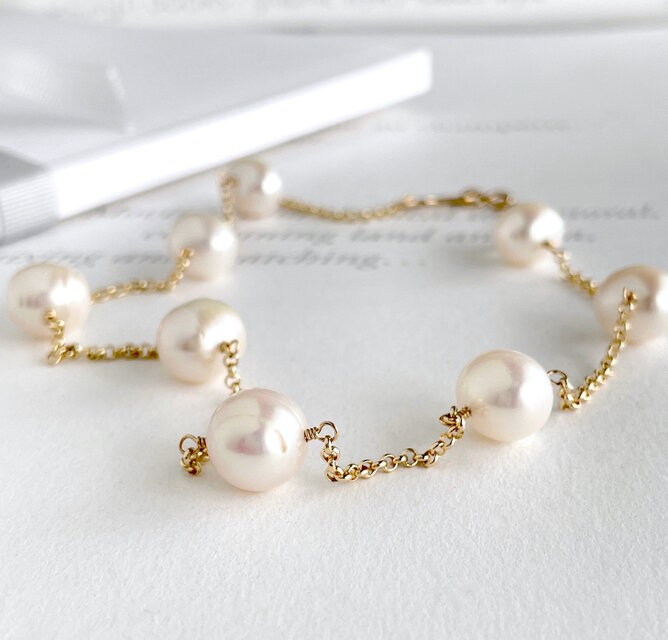 大粒淡水 ポテト型パール ステーションネックレス 9.5x11.5 (K14gf