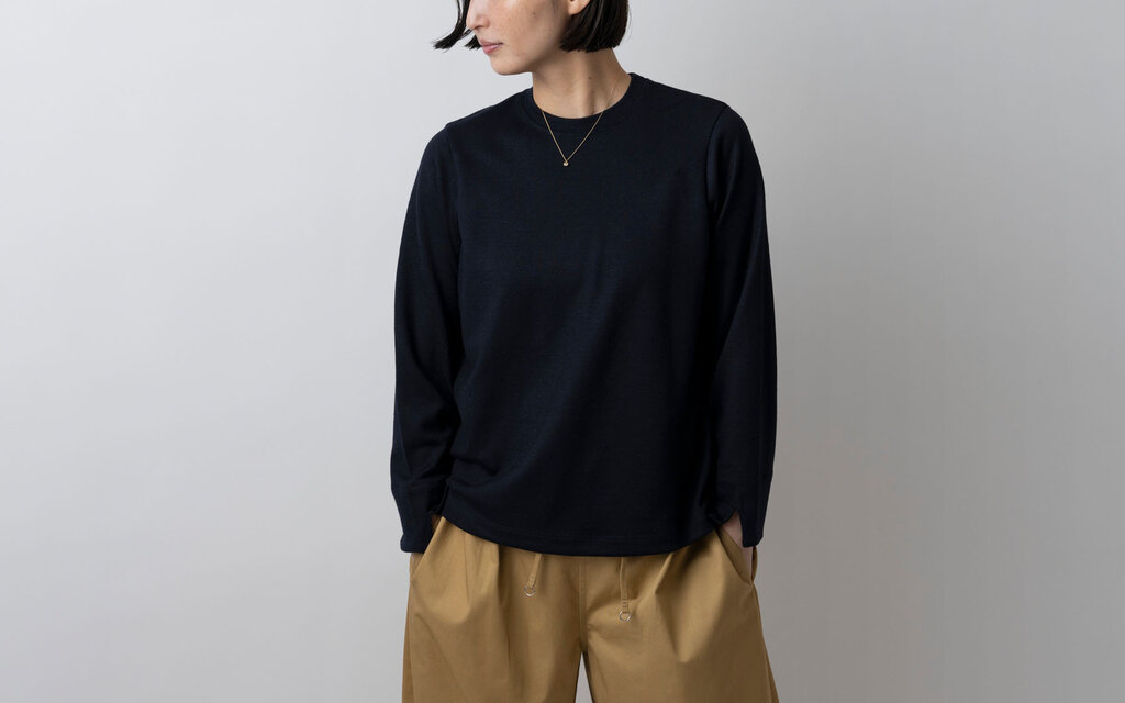 HANDROOM WOMEN'S ウールジャージー クルーネックカットソー navy