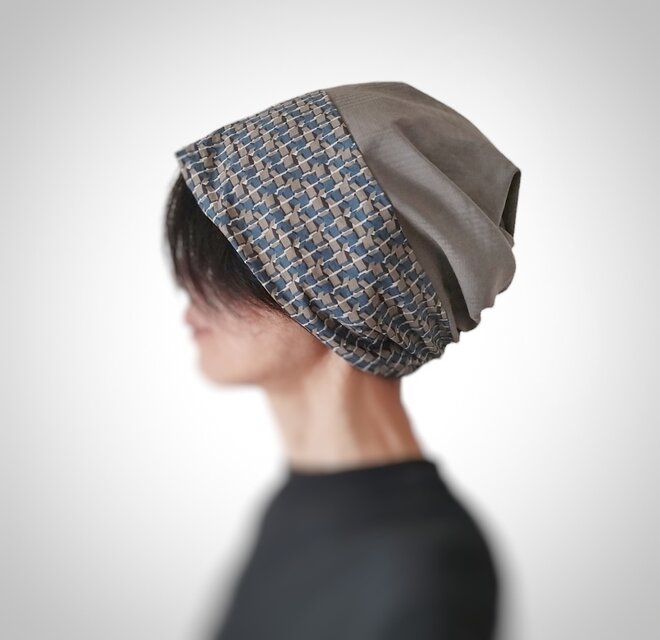 ターバンな帽子　ベージュカーキ+グレージュ　送料無料