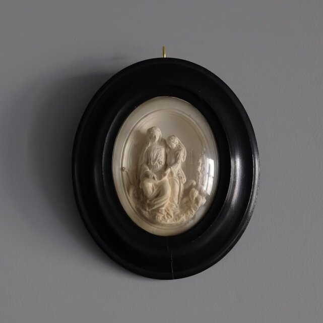 19世紀 メダイヨン 額装 マリア母・アンナと少女マリア フランス