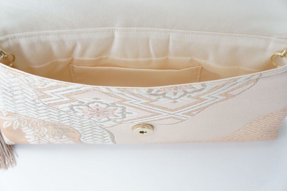 本金箔二重織 花々・秋草・古典柄 ゴールドシルク帯リメイク 2Way