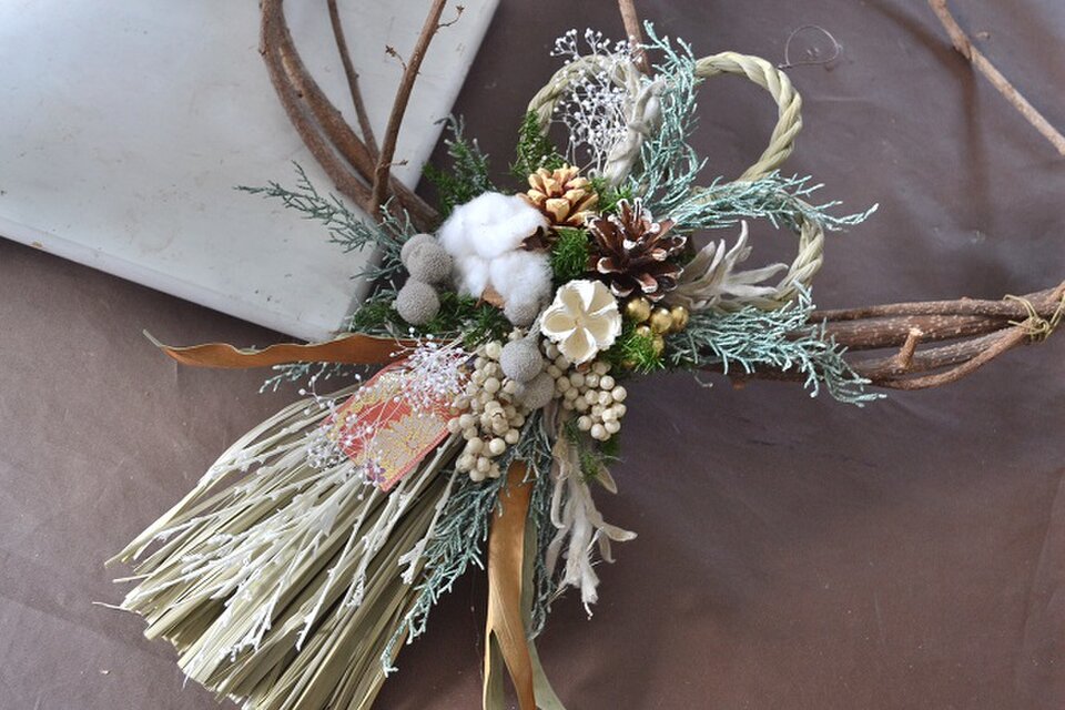 ⚠️専用品⚠️ 自然素材 のみ 大輪 芍薬 しめ飾り 凛 絢爛豪華 しめ縄