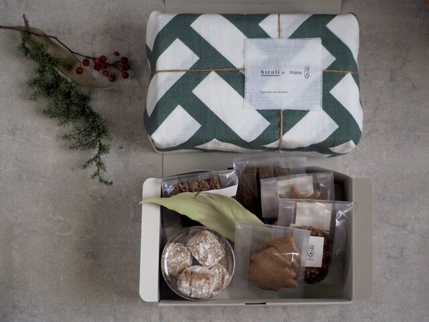 ■12/18発送■hiraliてぬぐいで包んだ,ヴィーガンクッキーBOX【クリスマスギフトセット】