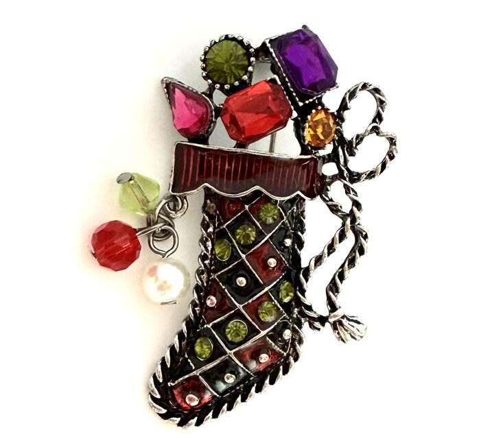 【ビンテージ　エナメル　 クリスマス　ブーツ　お洒落なブローチ】