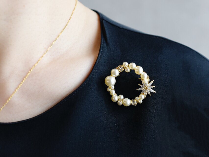 【ブローチ】夜空の輝き・星 パール