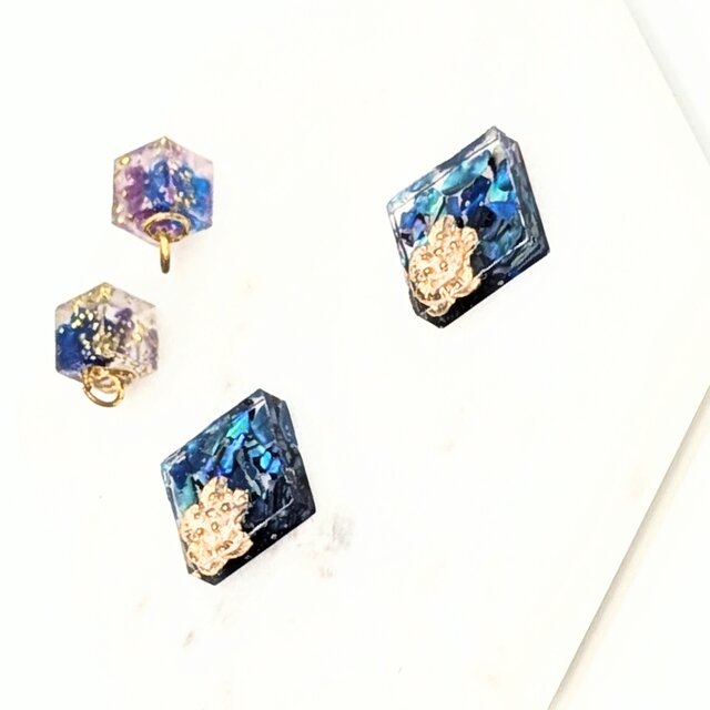 331 ブラック　マーブル　ゴールド　スクエア　ピアス　イヤリング　ハンドメイド 0_542886bec74ed5aa7ca19be6cac6
