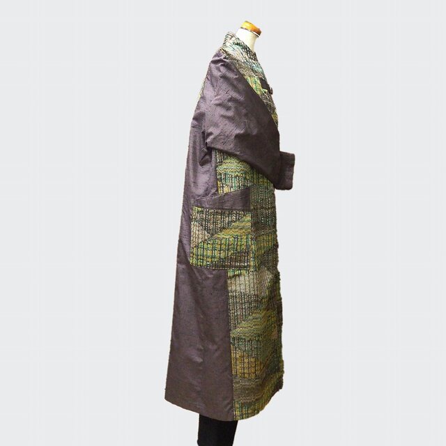 0004 着物リメイク 紬のロングコート / kimono vintage cloth japanese