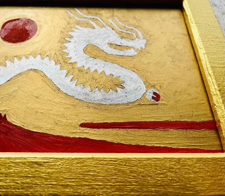 魔除け・厄除け】「銀龍神様１と赤富士」大・油彩・原画・壁掛け・独立