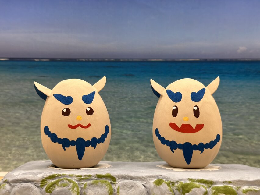 月桃シーサー張り子濃縹（こきはなだ）ペア