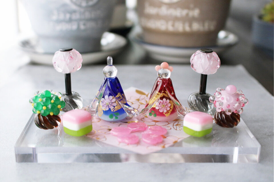 2024年雛祭り　新作！とんぼ玉雛人形 ガラスの小さな卓上ひな人形⑬