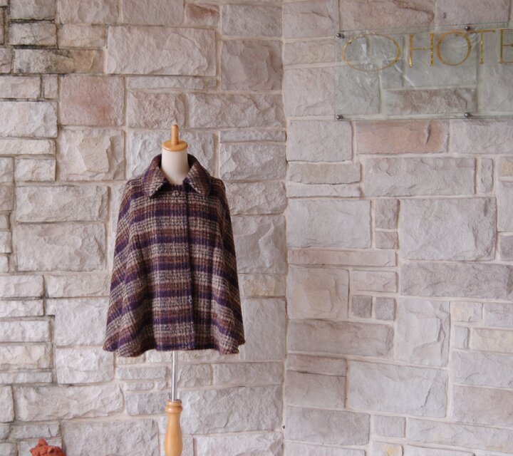 【エレガントケープコート】ブラウン×ベージュ×パープル フランス製の生地