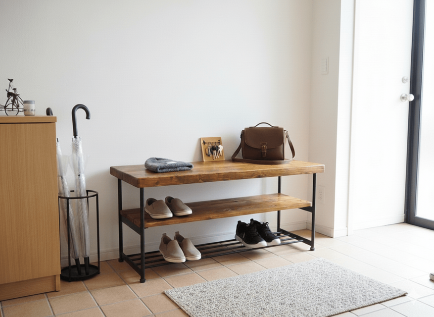 アイアン ウッド ベンチ ラック （ 2人掛け ）（スリッパ シューズ