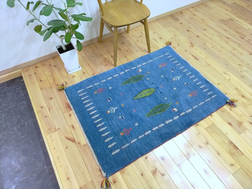 新規入荷】ペルシャ ギャッベ 玄関マット大 118x86cm ブルー 糸杉