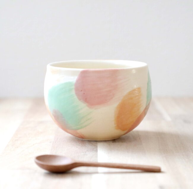 色化粧 刷毛目模様のお湯のみ ＊ 春色 ＊ ３