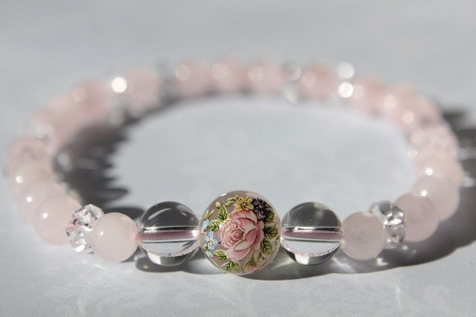 プリント天然石のブレスレット（ローズクォーツ）